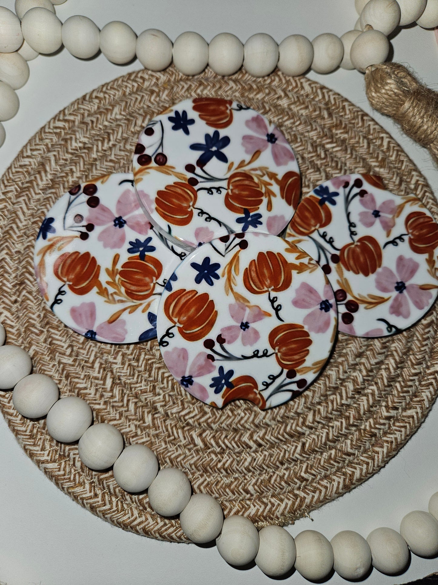 Fall Vibes Ceramic Car Coaster set of 2