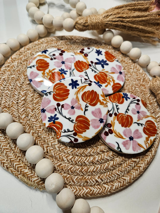 Fall Vibes Ceramic Car Coaster set of 2