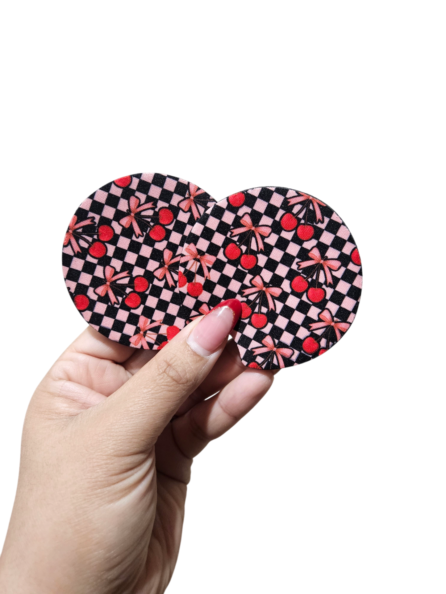 Checkered Cherry Car Coaster set of 2