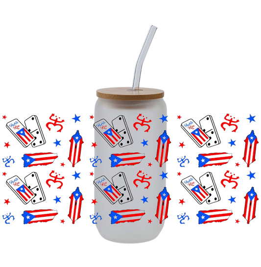 Domino Boricua 16oz Glass Cup