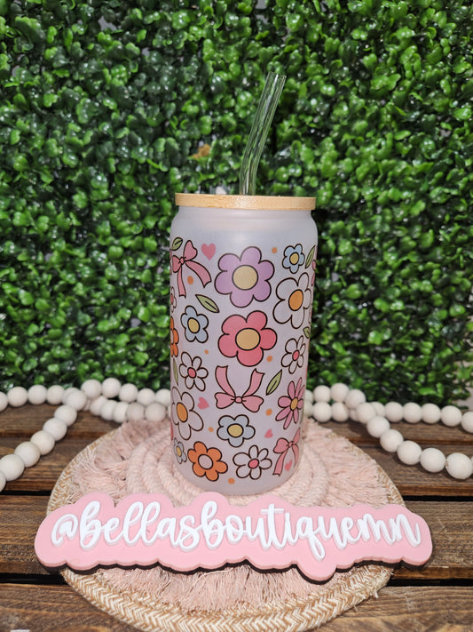 Floral Garden 16oz Glass Cup