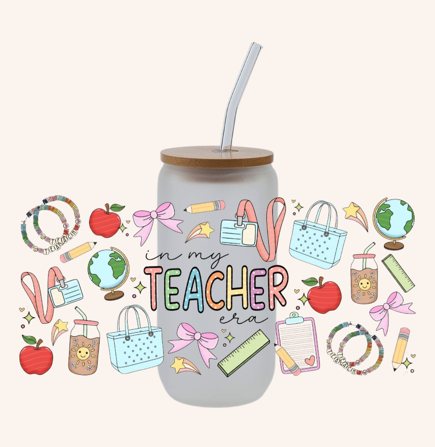 In My Teacher Era 16oz Glass Cup